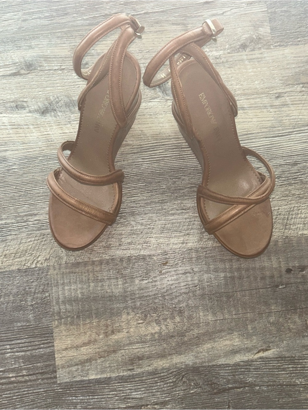 Emotion Armani Camel Brown Strappy Women's wedges- Elegant Summer Heels